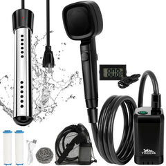 Yimserk portable shower battery display shows remaining power for easy camp planning.