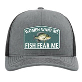 Yippee Daisy Women Want Me Fish Fear Me hat, front view, bold fishing style for anglers