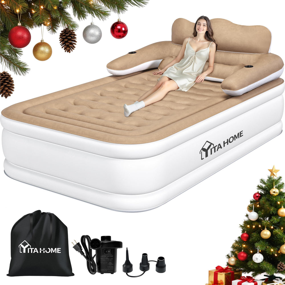 YITAHOME FullXL air mattress with headboard and pump for quick setup