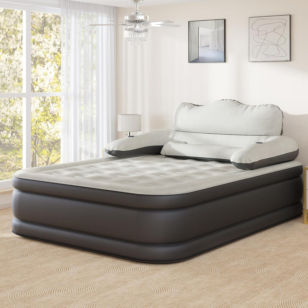 YITAHOME queen air mattress with headboard in full view for home or camping.
