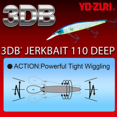 Yo-Zuri 3DB Jerkbait 110 Deep water dive view shows 8-12 ft suspension