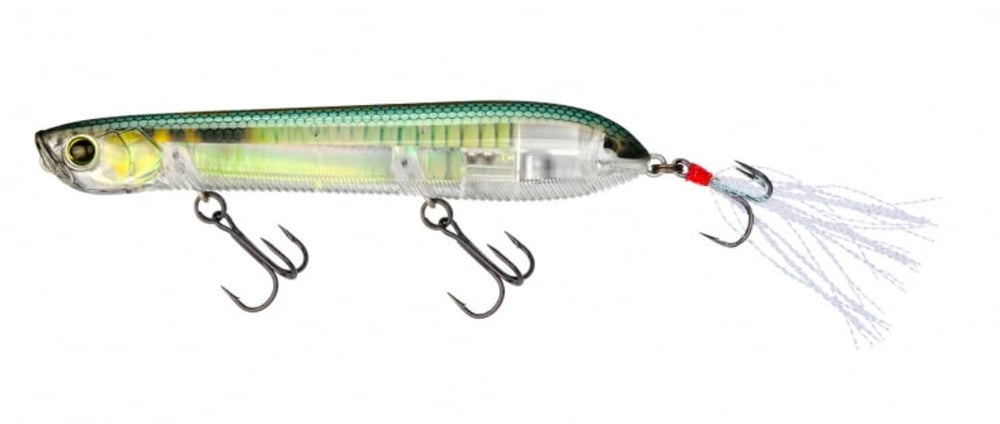 Yo-Zuri 3DB Pencil Popper 110mm front view shows prism reflections attracting surface fish.