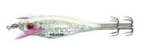 Yo-Zuri squid jig luminous pink 3-1-2 inch front view boosts visibility in low light.