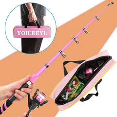 Yoilreyl push-button reel offers easy casting for effortless family fishing sessions.