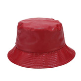 yolrdiw reversible PU leather bucket hat red showcasing dual-color option for versatile outfits