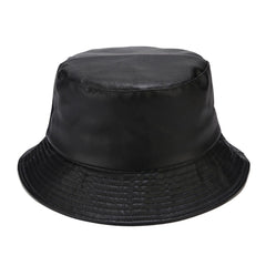 yolrdiw women's PU leather bucket hat front view shows reversible style and sun protection.