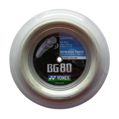 Yonex BG-80 black roll spool closeup showing strong Vectran core for precision.