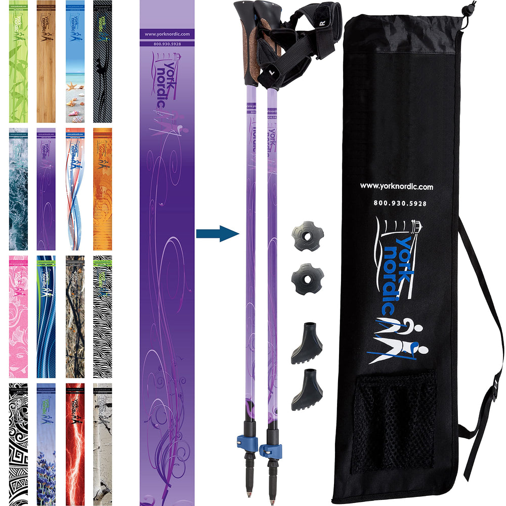 York Nordic official Nordic walking poles with classic grip for comfortable daily hikes.
