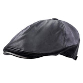 Yosang leather newsboy cap for men in black - front view