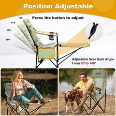 YOUNG WOOD camping lounge chair foot-rest highlights leg support for relaxing outdoors.