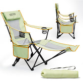 YOUNG WOOD camping lounge chair front view showing a sturdy frame for outdoor seating.