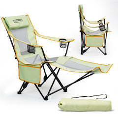 YOUNG WOOD camping lounge chair front view showing a sturdy frame for outdoor seating.