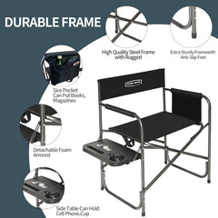 YOUNG WOOD folding chair demonstrates quick setup and portable convenience for outdoor use.