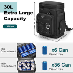 YOUNGOA 42Cans cooler backpack closeup of back pocket for snacks and bottles