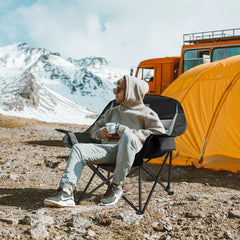 Youtanic Oversized Camping Chair side pocket and cup holder keeps essentials within reach.