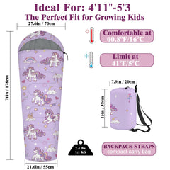 YOVOMEE kids sleeping bag 3D footbox adds extra space for growing feet