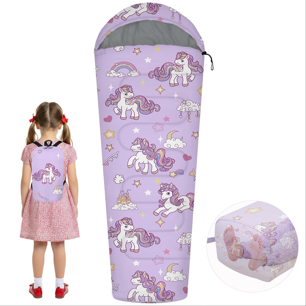 YOVOMEE kids sleeping bag with wide-top design for roomy comfort on camps