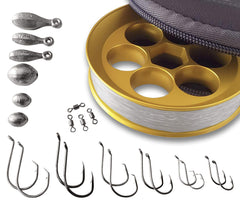 Yoyito aluminum hand line reel in gold for portable fishing use.