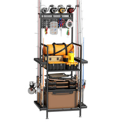 YQSLYSF garage pegboard mesh basket rod rack shows organized gear within easy reach