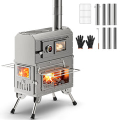 YRenZ tent stove with oven glass door for easy temperature monitoring during camp cooking
