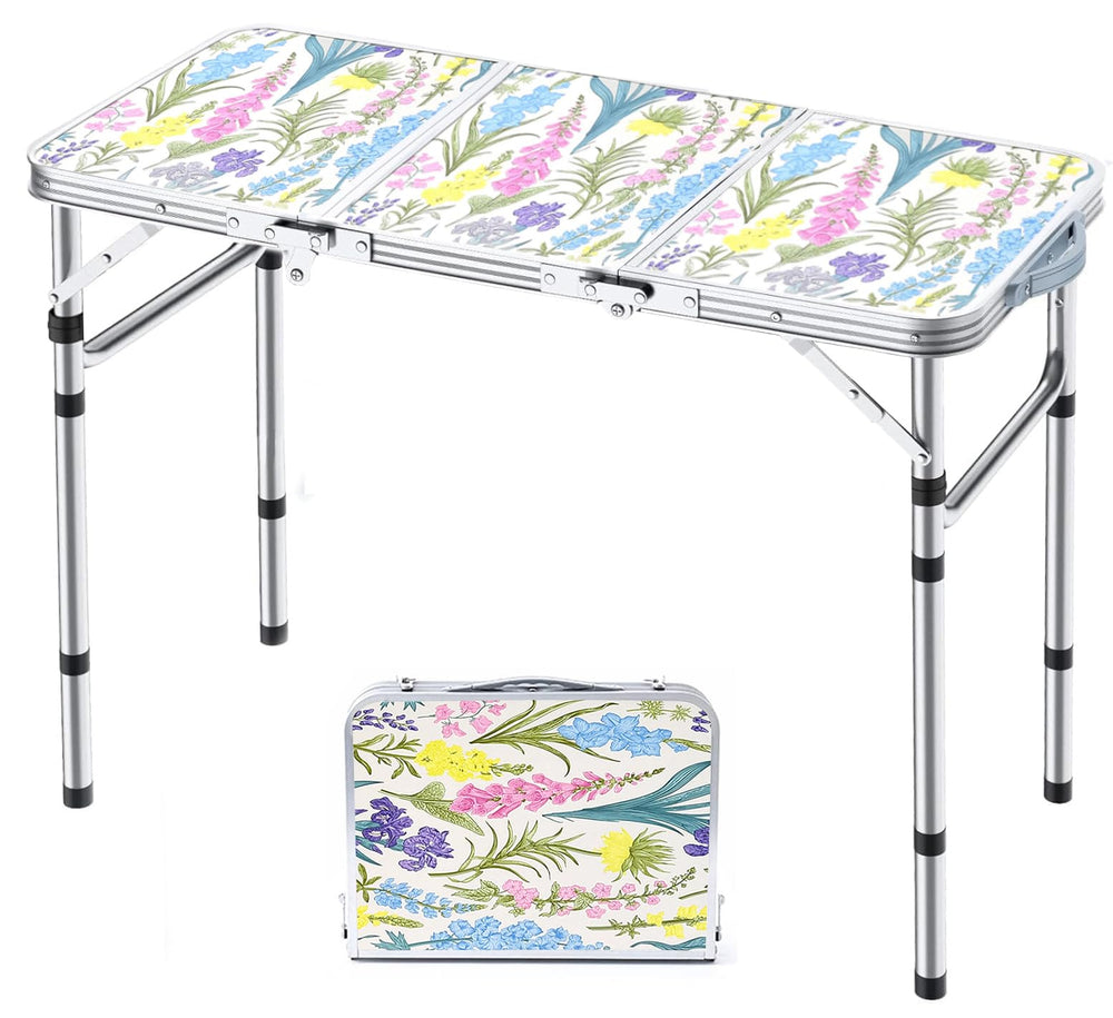 Yriuat folding camping table open setup with sturdy aluminum frame for outdoor meals.
