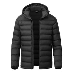 YSENTO men's down-alternative jacket front view in black, lightweight warmth for daily wear
