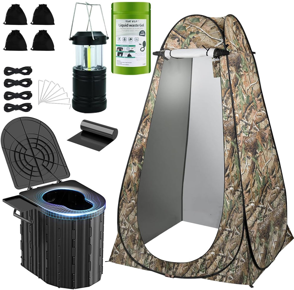 YSR VEF camping-toilet folded in its compact storage bag for easy transport.