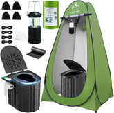YSR VEF camping toilet folded in a compact storage bag for easy travel.
