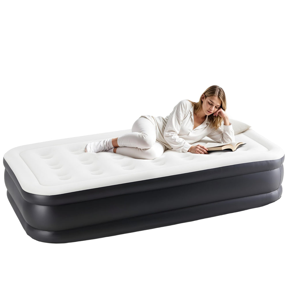 YSSOA twin travel air mattress with built-in pump inflates quickly for guests