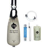 Yuclet gravity water filter system setup for hands-free campsite purification.
