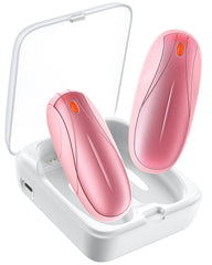 Yuegit pink hand warmers with charging case provide portable warmth for long outings.