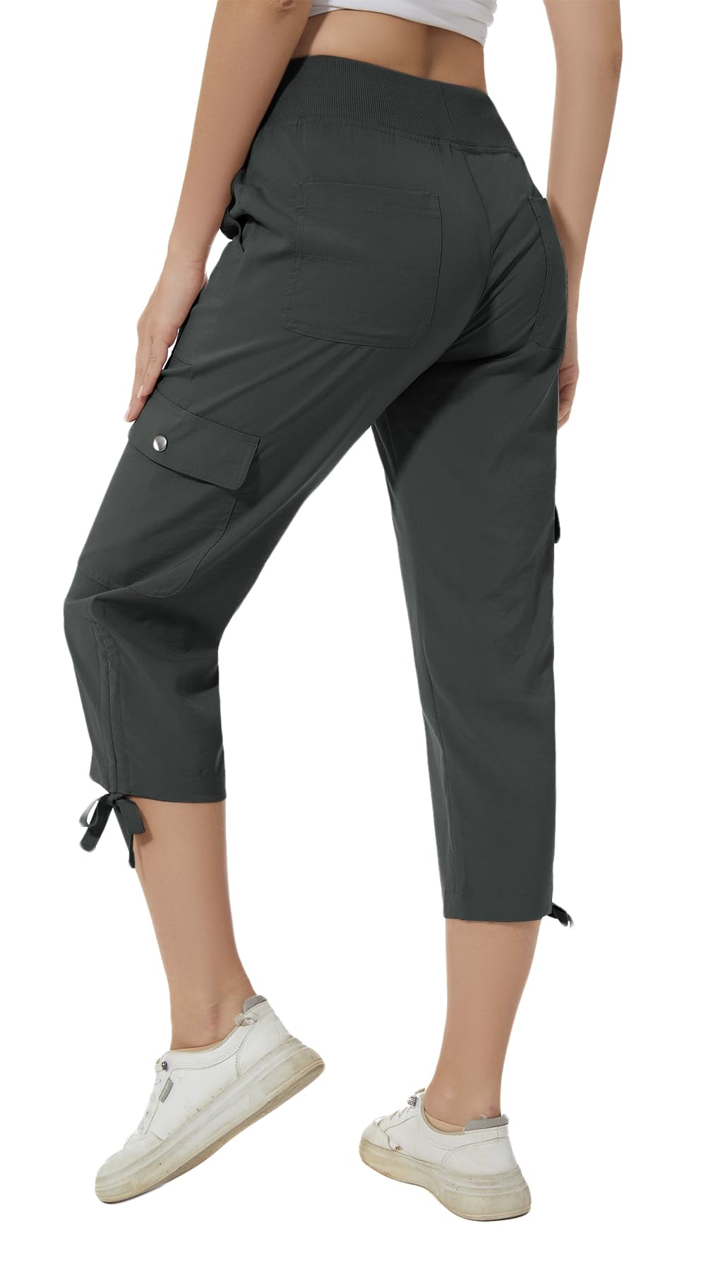 YuKaiChen women's capris hiking darkgrey front view shows breathable fabric