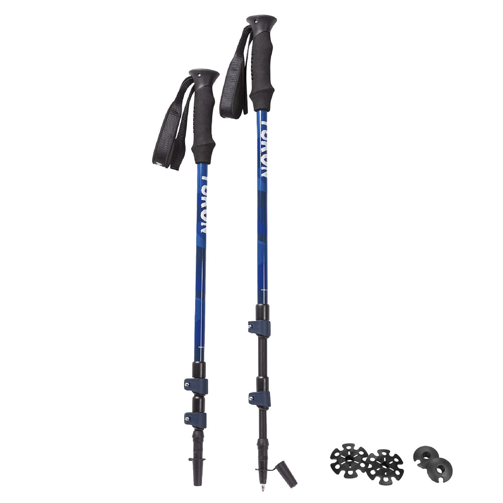 Yukon Charlie's Advanced Trekking Poles in use on a rugged trail for steady balance.