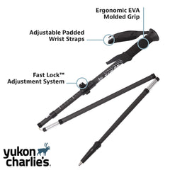 Yukon Charlie's Carbon Lite poles with ergonomic EVA grip for comfortable pole plants.