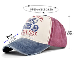 YULOONG Vintage Denim Cap side view highlights motorcycle pattern for casual street style