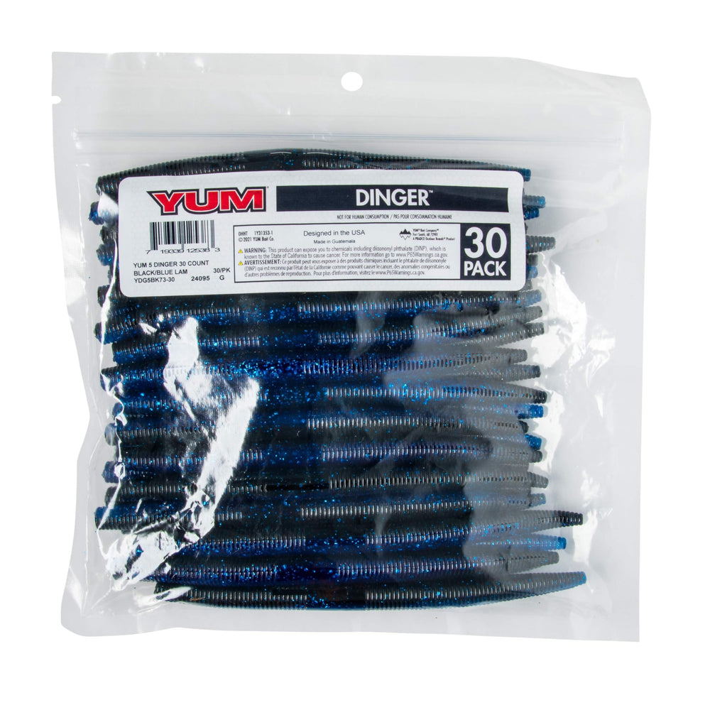 YUM Dinger bulk 30-pack lures—versatile bass rig options.