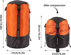 Rolled-flat compression sack demonstrating space-saving capability.