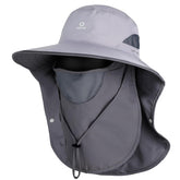 Front view of Yuzhiyuan UPF50+ wide brim sun hat in light gray