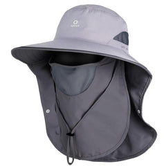 Front view of Yuzhiyuan UPF50+ wide brim sun hat in light gray