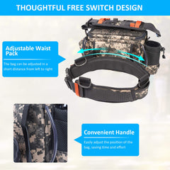 YVLEEN Sling fishing tackle bag four zippered pockets for gear segregation.
