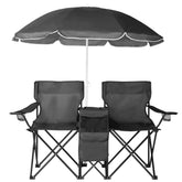 YYANDC double camping chair with umbrella provides shade for beach days.