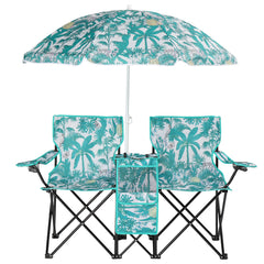 YYANDC double-chair umbrella setup offering shaded seating for two.