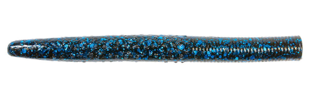 Z-MAN Big TRD 4in Black/Blue Flake on water, drawing bites with buoyant action.
