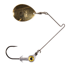 Z-MAN BullZeye Spinnerbait blade close-up shows gold blades for high vibration and strong inshore action