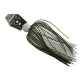 Z-Man Chatter Bait Redbone front-angle with hex blade and weed-guard for snag resistance.