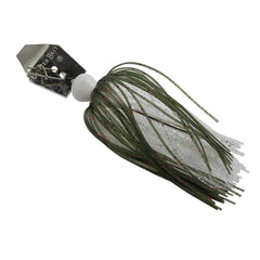 Z-Man Chatter Bait Redbone front-angle with hex blade and weed-guard for snag resistance.