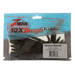 Z-Man Finesse WormZ 7-inch green pumpkin side view highlights flexible body for drop shot.
