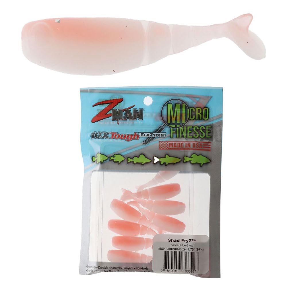 Z-Man Shad Fryz 1.75 inch coconut ice glow body ideal for crappie and panfish