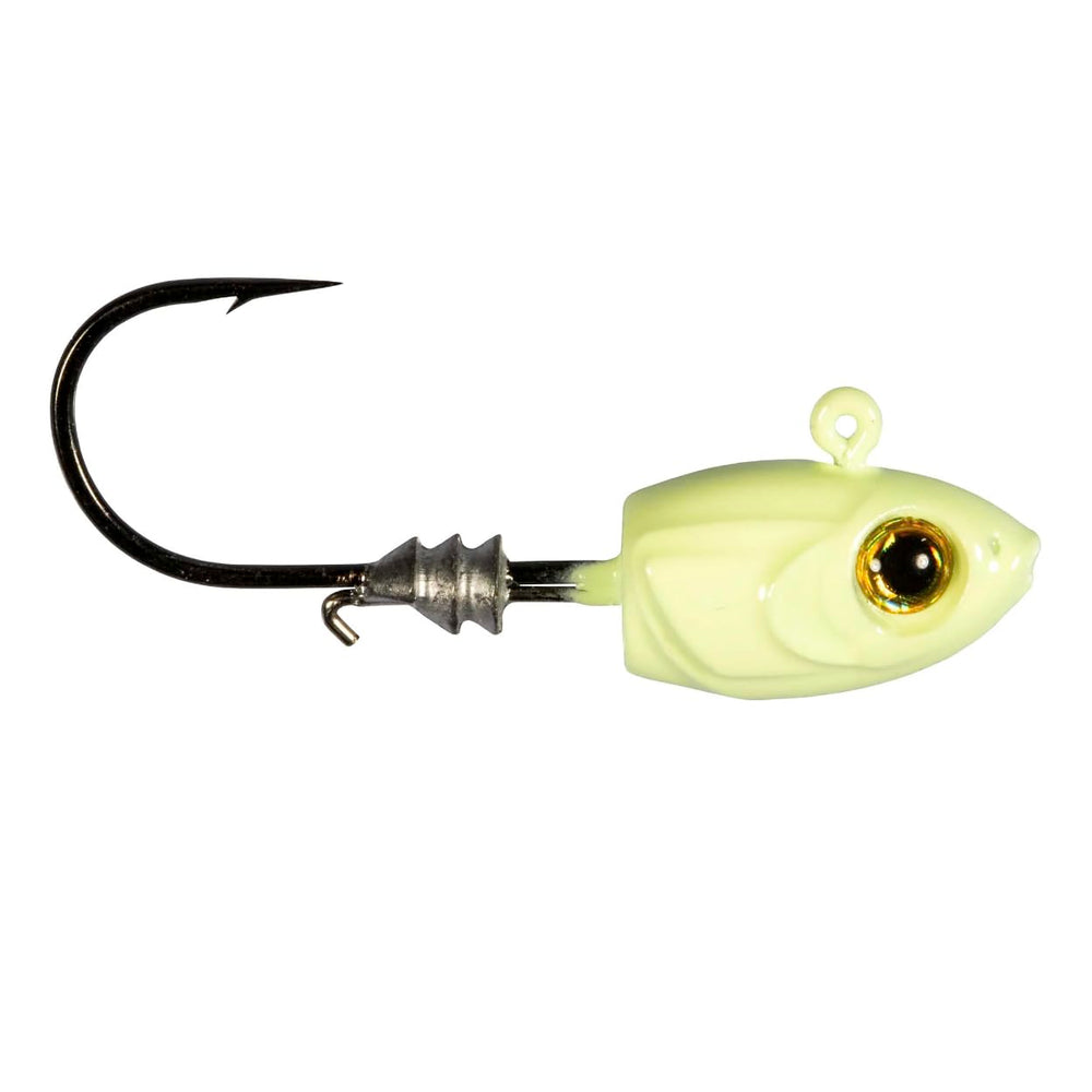 Z-Man MSH132-04PK4 micro shad head 1/32 oz glow jighead seen in glow finish for panfish