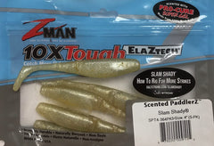 Z-Man PaddlerZ 4in scented Slam Shady in action, versatile for twitch, wake, or swim retrieves.